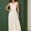 Carmen Ecru Chiffon Plunging Neck Long Wedding Dress