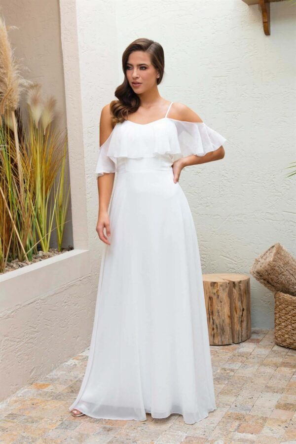 Carmen Ecru Strappy Long Wedding Dress and Outdoor Shooting Dress