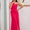 Carmen Fuchsia Chiffon One-Shoulder Slit Long Evening Dress