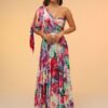 Carmen Fuchsia Printed Single Sleeve Long Evening Dress