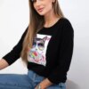 Cat Graphic Blouse 3D Black
