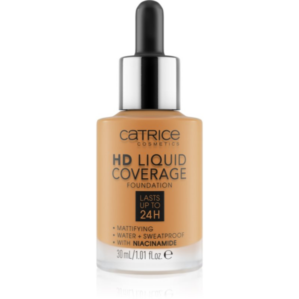 Catrice HD Liquid Coverage Foundation vízálló folyékony make-up matt hatással árnyalat 066 Warm Toffee 30 ml