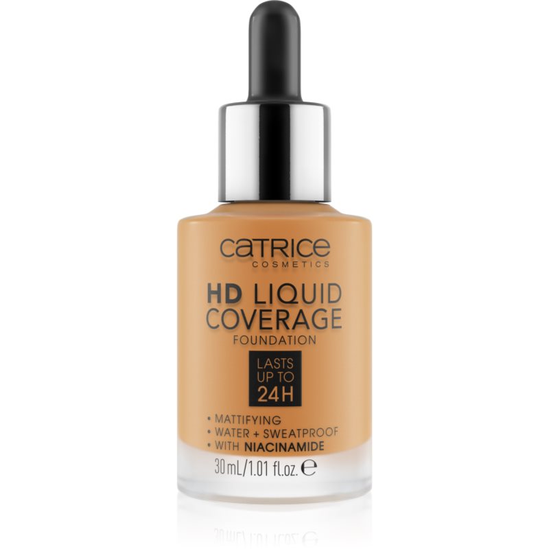Catrice HD Liquid Coverage Foundation vízálló folyékony make-up matt hatással árnyalat 066 Warm Toffee 30 ml