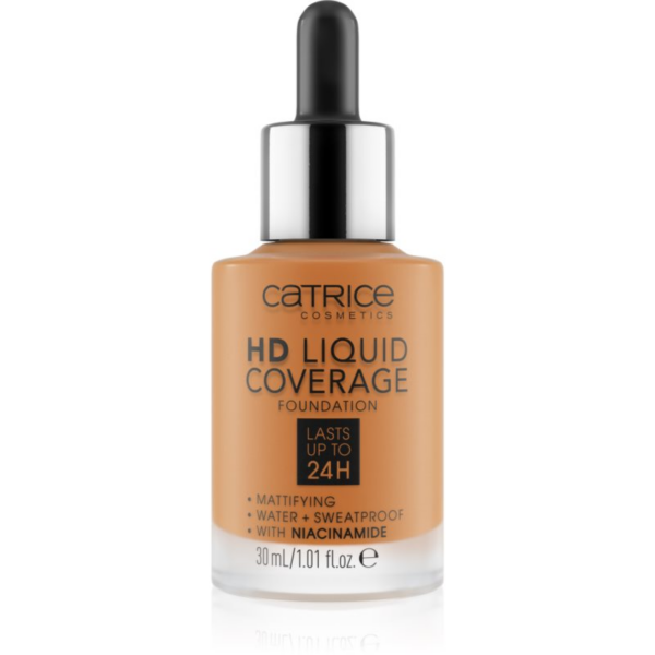Catrice HD Liquid Coverage Foundation vízálló folyékony make-up matt hatással árnyalat 082 Warm Caramel 30 ml