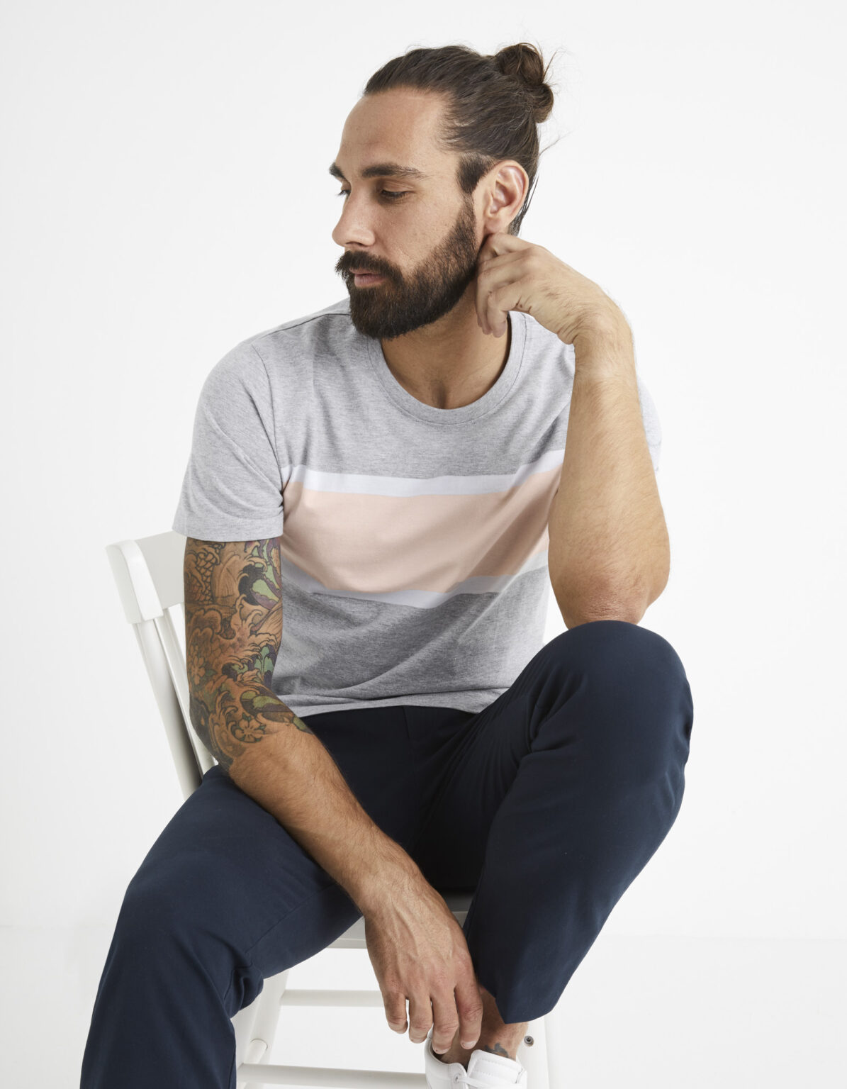 Celio Cotton T-Shirt Beroad with stripe - Men