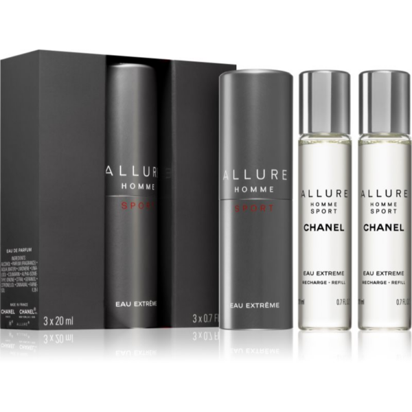Chanel Allure Homme Sport Eau Extreme Eau de Parfum (1x utántölthető + 2x utántöltő) uraknak 3x20 ml-Eredeti