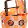 Checkered belt with eyelets neon orange/white