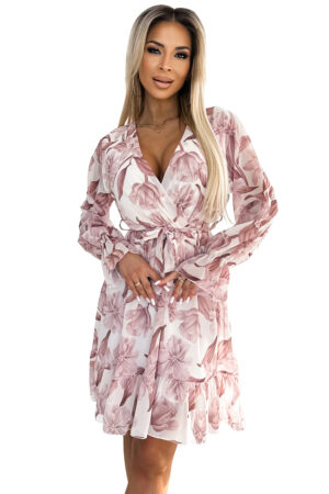 Chiffon dress with neckline
