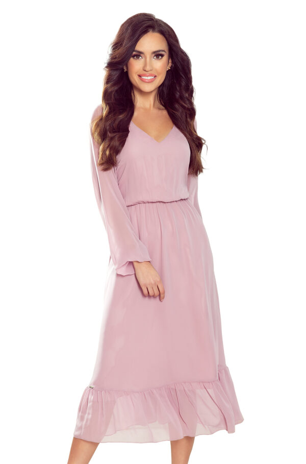 Chiffon midi dress with a neckline and ruffle Numoco
