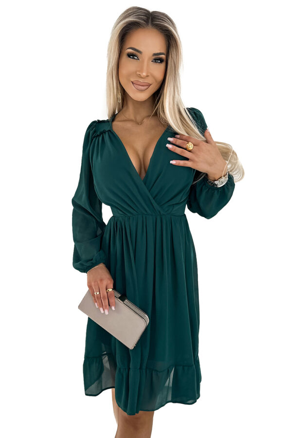 Chiffon midi dress with long sleeves and neckline Numoco