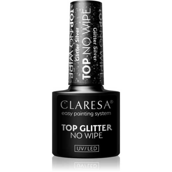Claresa UV/LED Top Glitter No Wipe zselés fedő körömlakk csillogó árnyalat Glitter Silver 5 g-Ár