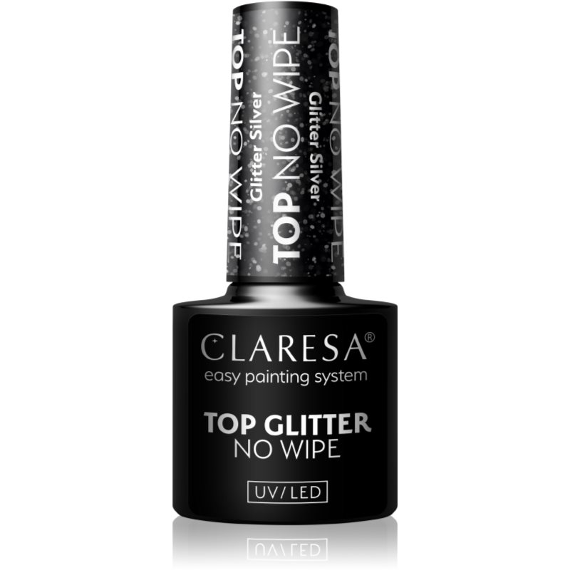 Claresa UV/LED Top Glitter No Wipe zselés fedő körömlakk csillogó árnyalat Glitter Silver 5 g-Ár