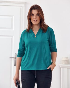 Classic green blouse with V-neck