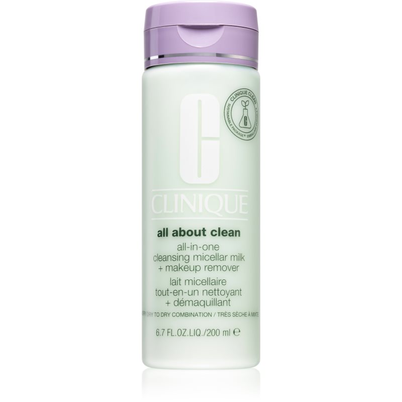 Clinique All About Clean All-in-One Cleansing Micellar Milk + Makeup Remover könnyű állagú tisztítótej száraz és nagyon száraz bőrre 200 ml-Ár