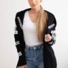 Coat with black captions