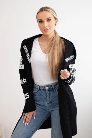 Coat with black captions