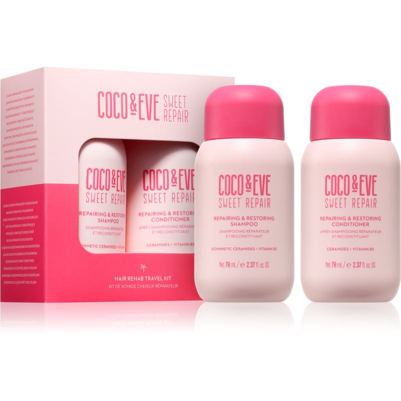 Coco & Eve Sweet Repair Hair Rehab Travel Kit utazási készlet a sérült és festett hajra 2x70 ml-ár