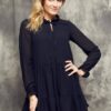 Cocomore Boutiqe dress with stand-up collar and ruffles black