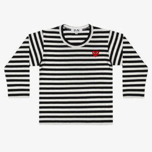 Comme des Garçons PLAY Kids Red Emblem Knit T-Shirt Black 2-alacsony-ár
