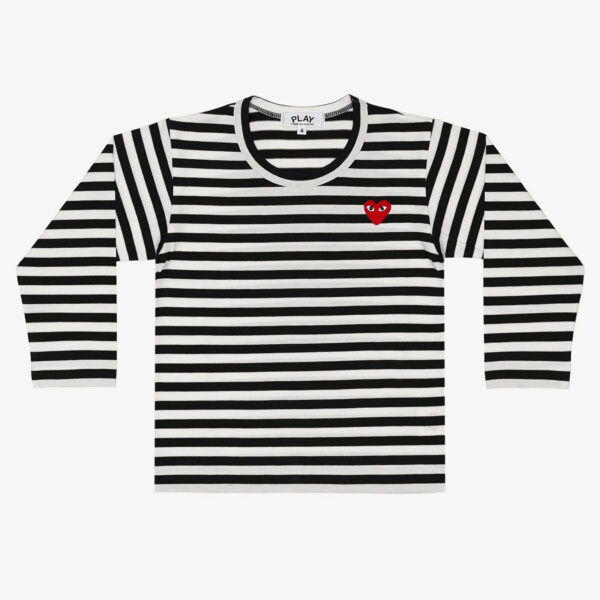 Comme des Garçons PLAY Kids Red Emblem Knit T-Shirt Black 2-alacsony-ár