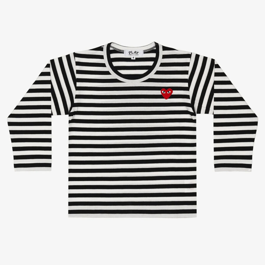 Comme des Garçons PLAY Kids Red Emblem Knit T-Shirt Black 2-alacsony-ár
