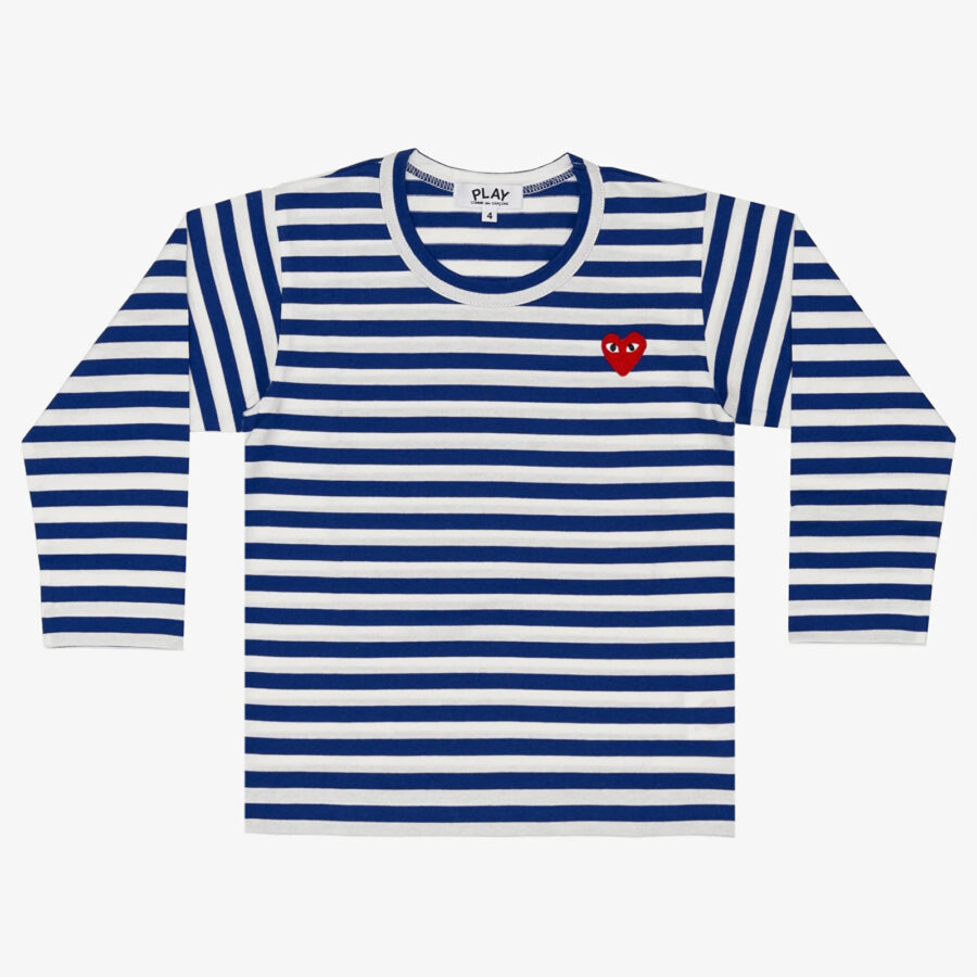 Comme des Garçons PLAY Kids Red Emblem Knit T-Shirt Blue 2-alacsony-ár