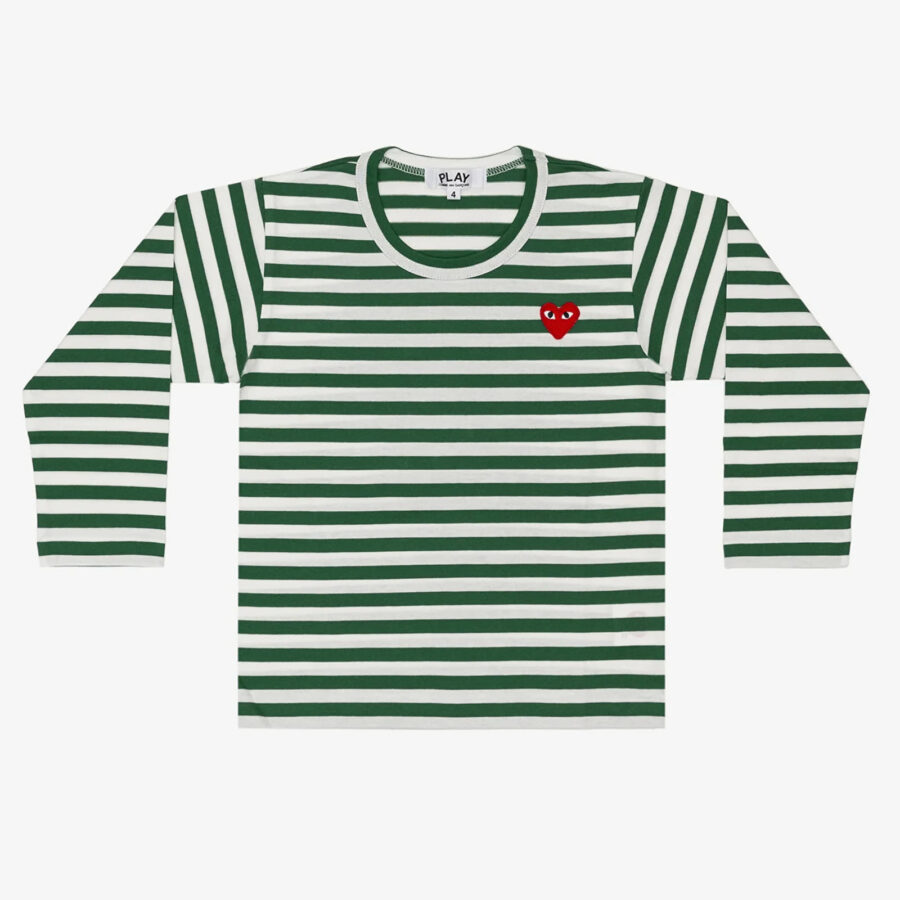 Comme des Garçons PLAY Kids Red Emblem Knit T-Shirt Green 2-alacsony-ár