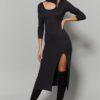 Cool & Sexy Women's Anthracite Collar Window Slit Dress Y1984
