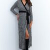 Cool & Sexy Women's Black-Ecru Double Breasted Houndstooth Maxi Dress