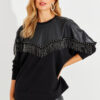 Cool & Sexy Women's Black Faux Leather Block Sweatshirt