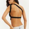 Cool & Sexy Women's Black One-Shoulder Open-Cut Crop Blouse B1819