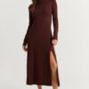 Cool & Sexy Women's Brown Turtleneck Midi Dress HOR15