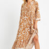 Cool & Sexy Women's Patterned Loose Maxi Dress Camel Q981