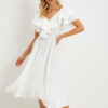 Cool & Sexy Women's White Front Back V Flounce Dress KS113