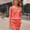 Coral dress with tie at the waist