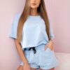 Cotton blouse set + shorts blue
