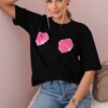 Cotton blouse with a floral print in black
