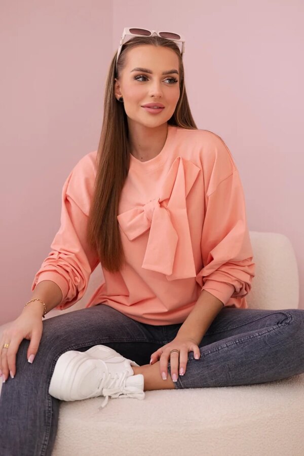 Cotton blouse with apricot bow