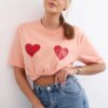 Cotton blouse with apricot heart print