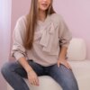 Cotton blouse with beige bow
