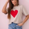 Cotton blouse with beige heart print