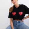 Cotton blouse with black heart print