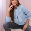 Cotton blouse with bow in blue