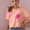 Cotton blouse with floral apricot print