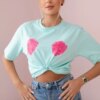 Cotton blouse with floral print in light mint color