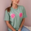 Cotton blouse with flower print dark mint