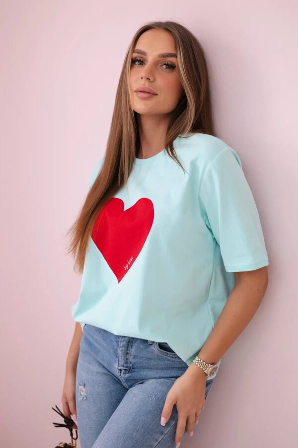 Cotton blouse with mint heart print