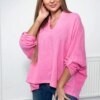 Cotton blouse with rolled up sleeves dark pink