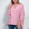 Cotton blouse with rolled up sleeves in light pink color