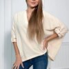 Cotton blouse with rolled up sleeves light beige